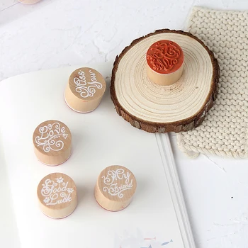 

1pc Round Wooden Rubber Stamp School Stationery DIY Scrapbooking Paper Cards Decorations Love You Thank You Letter Stamp