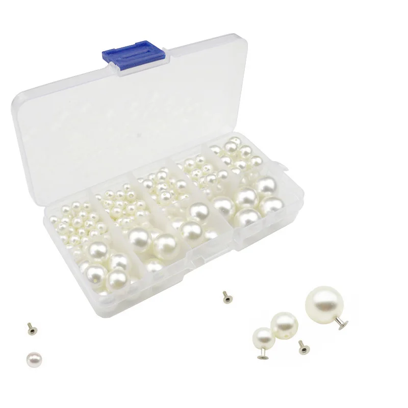 

186Sets/Boxes Round Imitation Pearl Rivets Studs DIY Wedding Decor Rivet Pearls Set Clothing Shoes Bag Accessories Beads Spikes