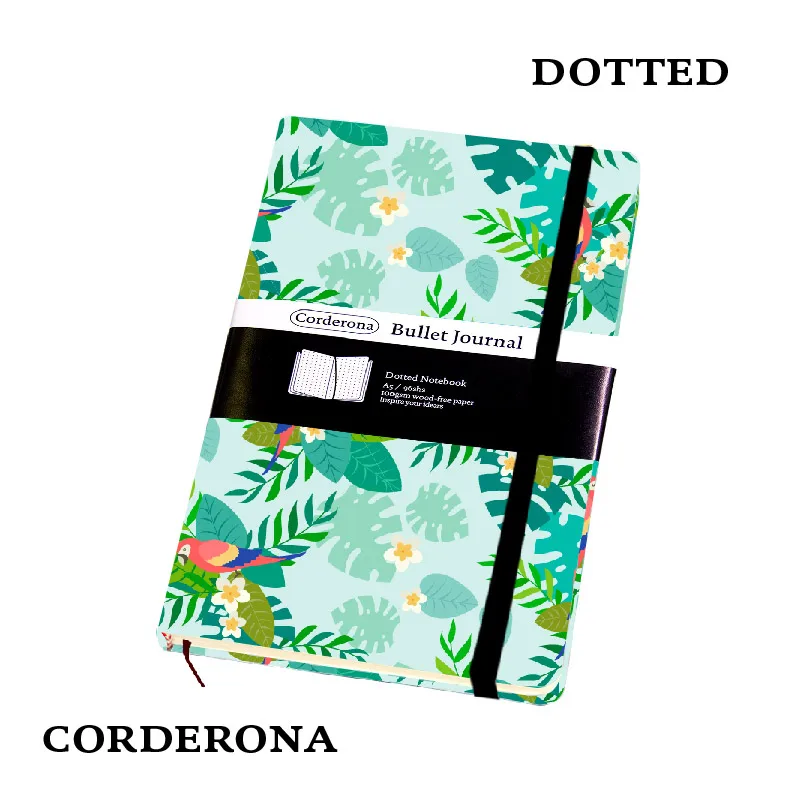 

Parrots Dot Grid Hard Cover A5 PU Bullet Notebook Elastic Band Travel Dotted Journal Bujo Support Customize