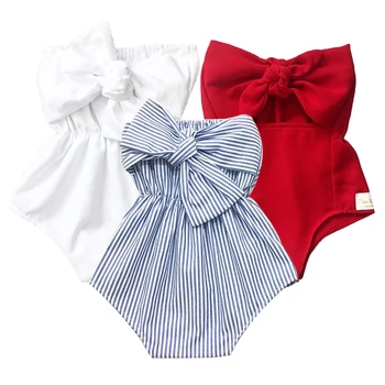 

Newborn Girls Fashion Rompers Striped Print Off-shoulder Design Jumpsuit Sleeveless Romper Casual Outfits Baby Girl Rompers