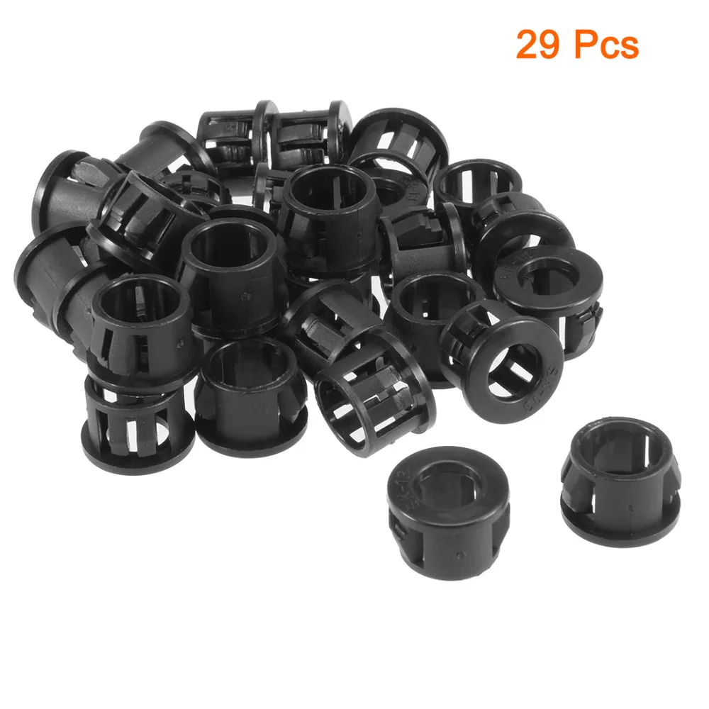 

UXCELL Black 29pcs 13mm Mounted Diameter Snap in Cable Hose Bushing Universal Locking Protective Grommet Plastic Widely Used