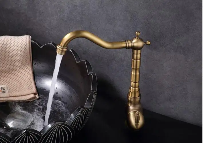 

Full-copper retro washbasin faucet bathroom cabinet faucet cold and hot water faucet rotary table on basin faucet free shipping