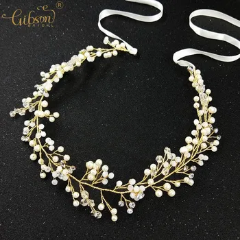 

Handmade Gold Headpiece Hair Accessories For Bridal Women Pearl Crystal Headband Hairband Wedding Hair Vine