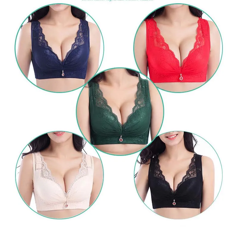 Queenral Plus Size Bras For Women 46 48 50 CDE Cup Bralette Push Up Bra Underwear Brassiere Sexy Lace Lingerie Wire Free Bra    4
