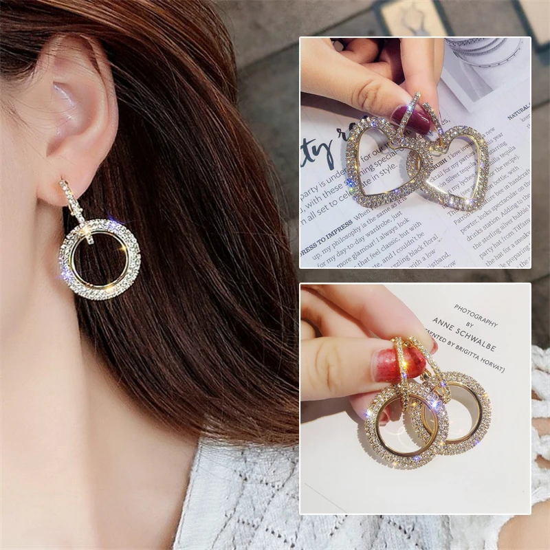 

LUBOV Hot Big Round/Heart shaped Hoop Earrings Gold Silver Color Rhinestone Earring Fashion Women Christmas Party Jewelry Gift