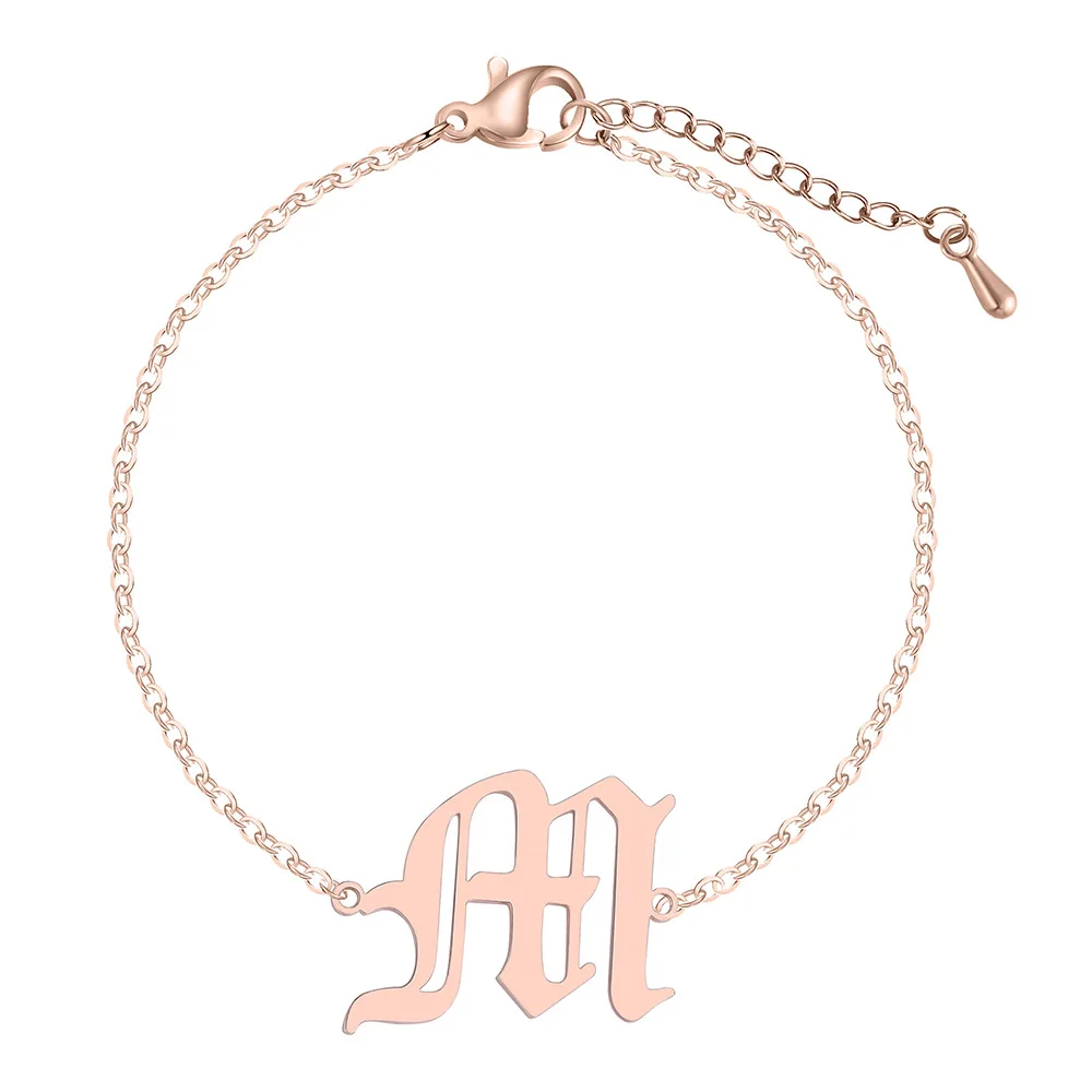 Old English Letter M ID Bracelet Silver Stainless Steel 26 Alphabet Name Mother's Day Gift Gracias Regalo | Украшения и