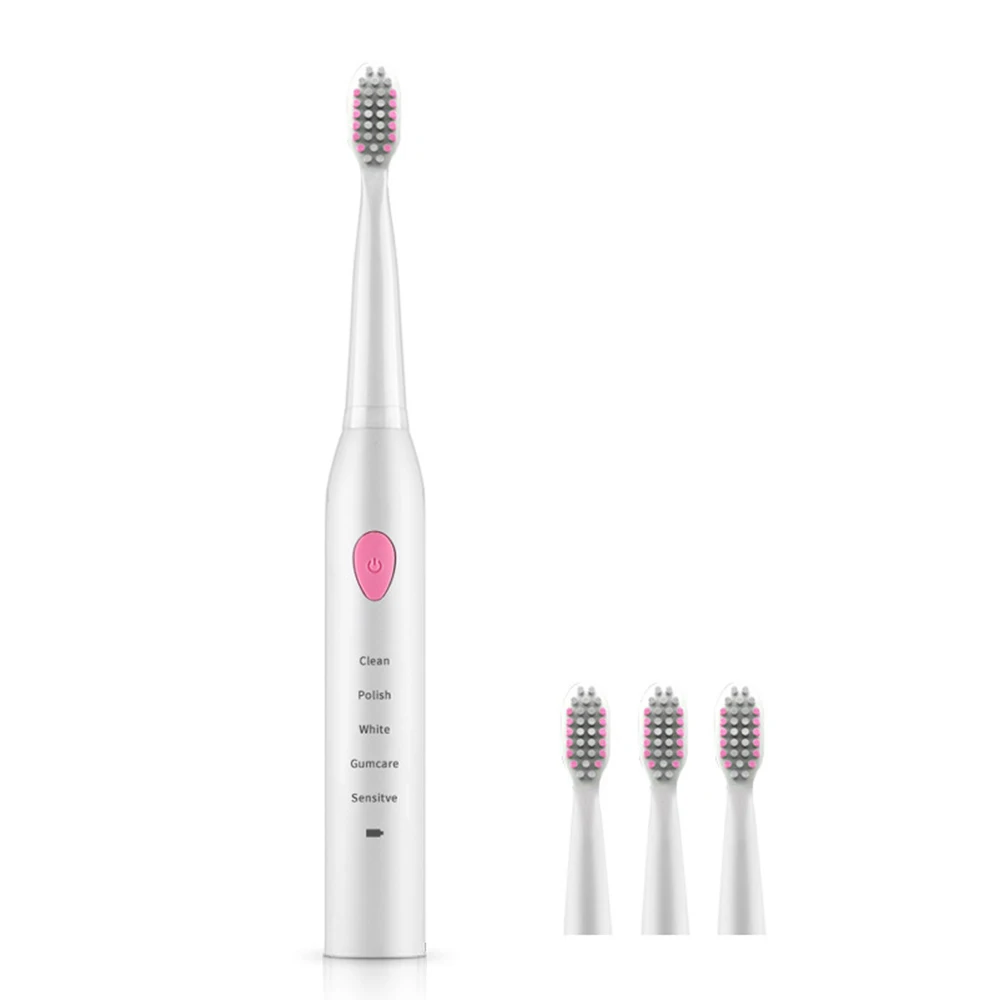 Электрическая зубная щетка, звуковая волна, перезаряжаемая, высокое качество, умный чип, головка зубной щетки, сменная, отбеливающая, здоровый, лучший подарок - Цвет: White pink