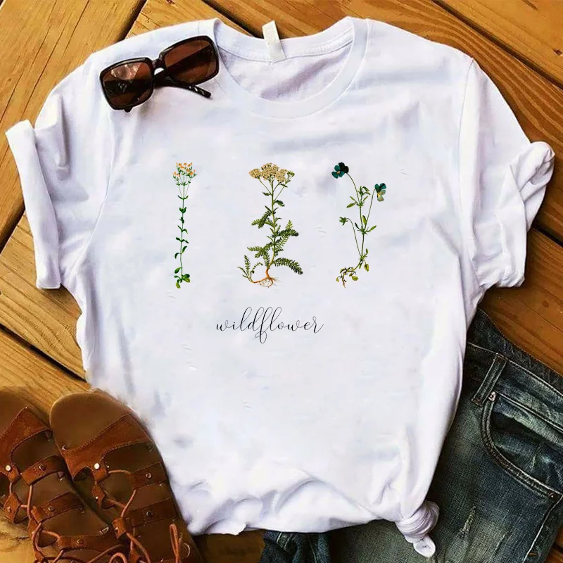 

Women T Womens Summer Wild Flowers Fashion Letter Graphic Ladies Printed Top Tee Shirt Femme Tshirt Female Clothes T-shirt