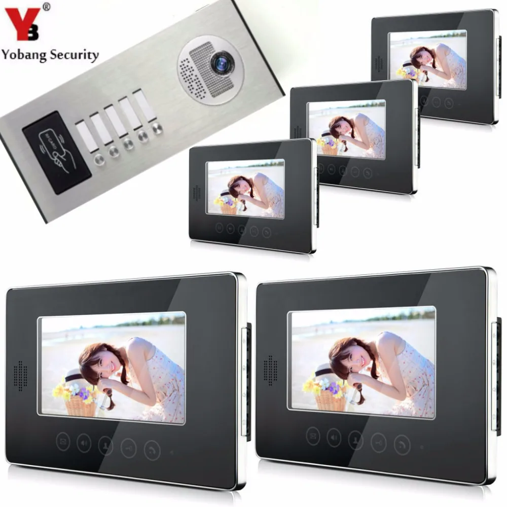 

YobangSecurity Video Door Intercom Entry System 7"Inch Video Door Phone Doorbell Chime RFID Access Control 1 Camera 5 Monitor