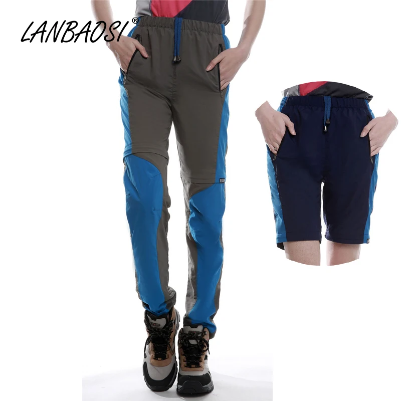 LANBAOSI deportes al aire libre mujeres Zip Off pierna senderismo Convertible rápido seco Anti-uv Trekking viajar pantalones bolsillos