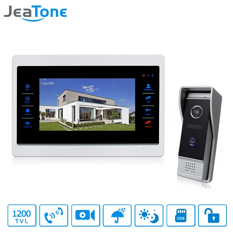 JeaTone 7\ Touch Button Video Door Phone Intercom Doorbell Metal frame Indoor Monitor & 1200TVL IR Doorbell Motion Detection