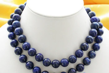 

Free shipping 33" 12mm round blue lapis lazuli bead necklace 925silver
