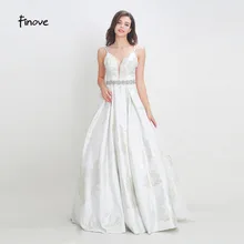 Finove/платье для выпускного вечера, Длинные вечерние женские платья, белое элегантное ТРАПЕЦИЕВИДНОЕ ПЛАТЬЕ с вышивкой и кристаллами, Vestido de fiesta