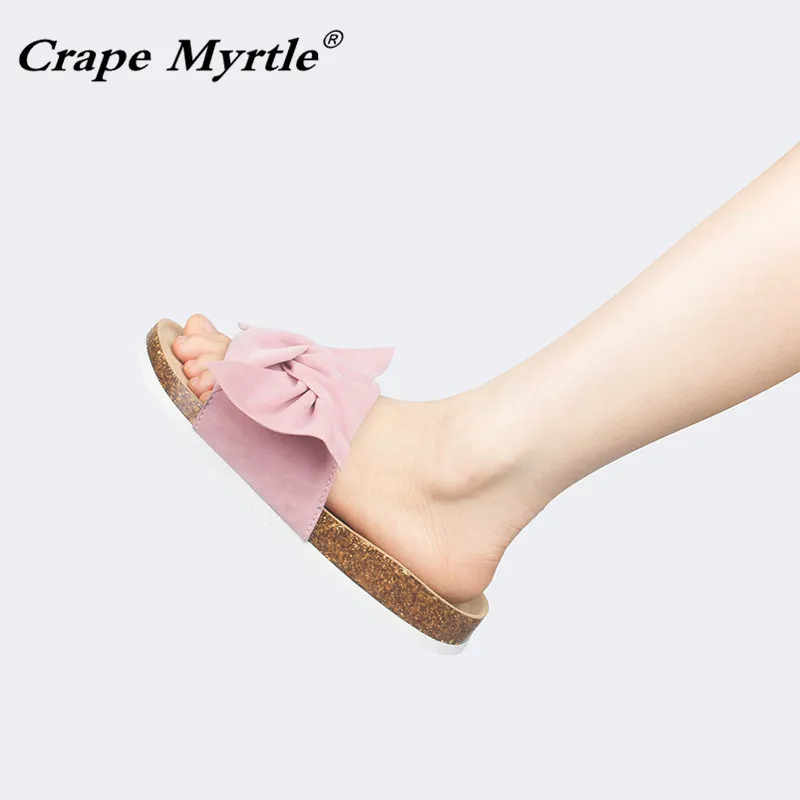 

Hot sale New fashion Beach Cork Flip Flops Slippers 2019 high quality Casual Summer Women Bow Slip on Slides Shoe Plus Size35-41