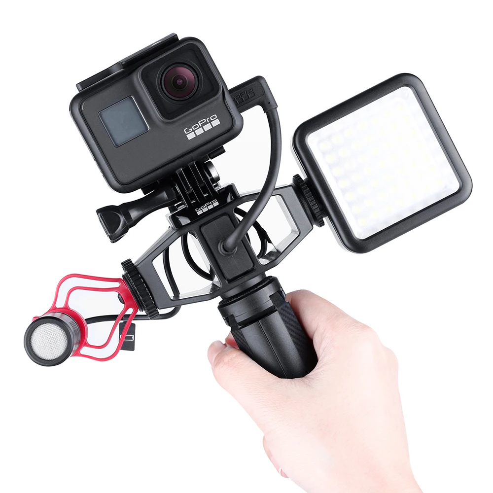 

Go pro accessories Vlogging Microphone Mount Bracket 2 Cold Shoe Tripod Video Setup for GoPro Hero 7 6 5 Sjcam EKEN Yi 4K Camera