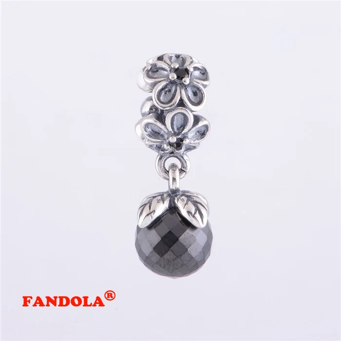 

DIY Beads Fits Pandora Bracelet Forever Bloom Dangle Charms Bead with Black Crystal Authentic 925 Sterling Silver Jewelry LW183