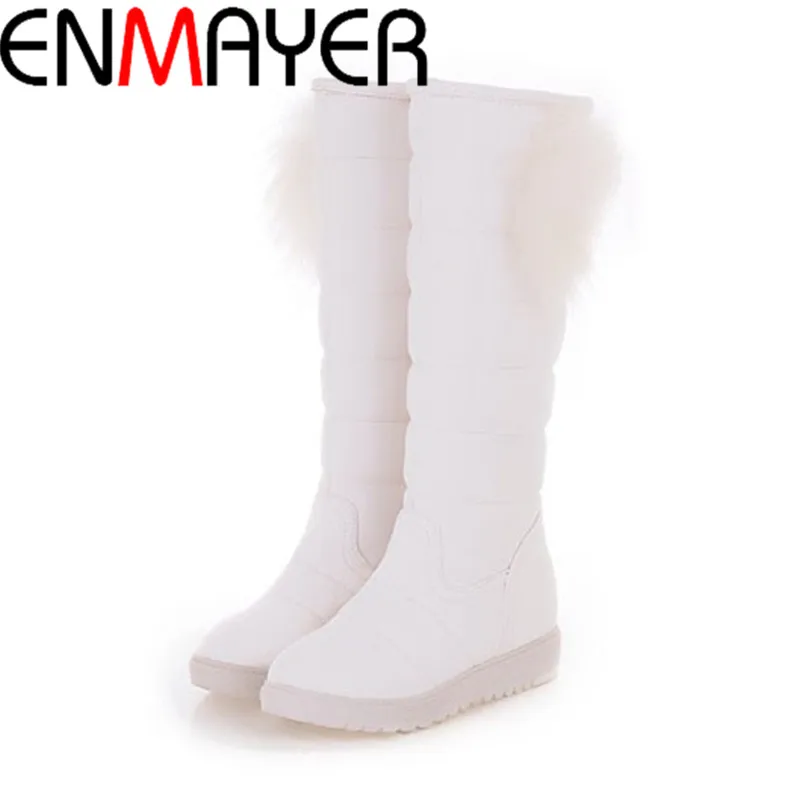 

ENMAYER Winter Warm Plush Snow Boots Solid Knee High Boots with Fur Comfort Round Toe Platform Fashion Women's Boots