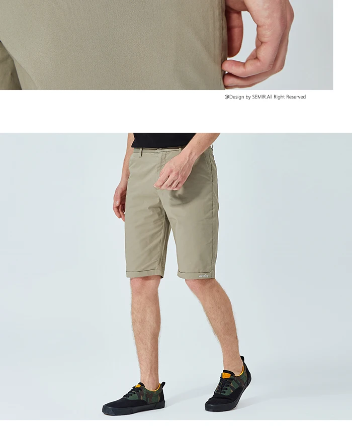 SEMIR повседневные шорты для мужчин, новинка, летние пляжные брюки, одноцветные Стрейчевые брюки, корейские трендовые хлопковые шорты