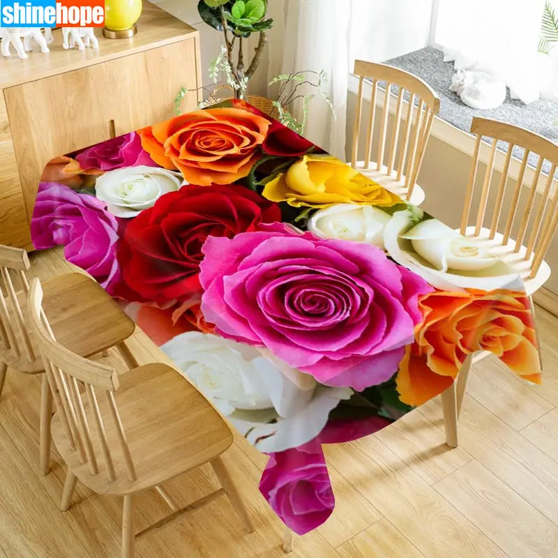  1pcs Wedding Tablecloth Bouquet Table Table Cloth Rose Red Flowers Table Cloth Birthday Party Dinne