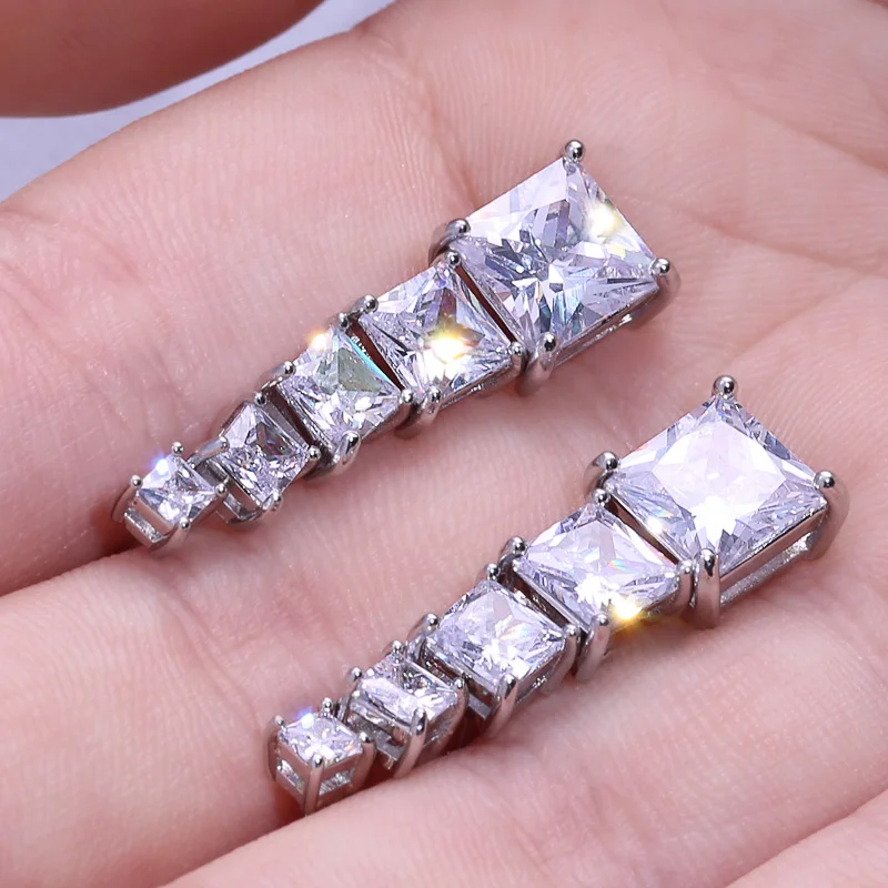 

Huitan High Quality Stud Earrings Square Brilliant Cubic Zircon 5 Different Size Available Trendy Romantic Earring For Girl