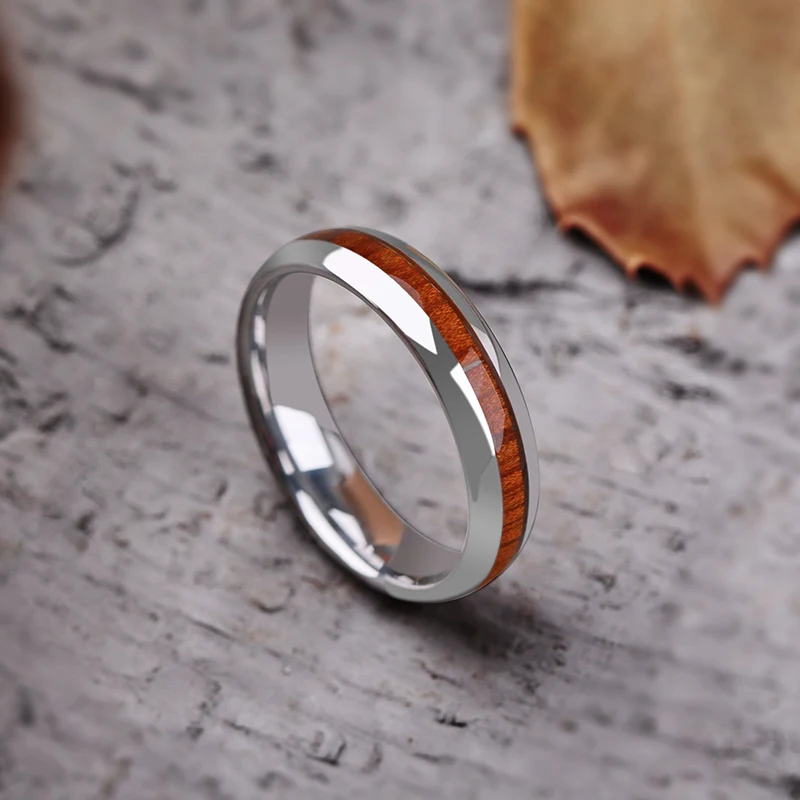 2018 New Arrival High Polished 5mm Width Tungsten Wedding Rings Inlay Koa Wood for Man Woman Dome Band Can Engraving Size 4-11