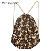 ELVISWORDS School Girls Small Drawstring Bag Boston Terrier Pug Print Women’s Mochila Storage Bags Cinch Shoulder Bags for Shoes