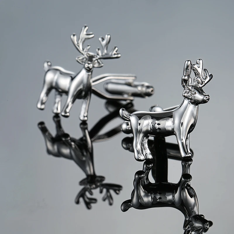 New Cuff links Christmas Gift Stainless steel deer Cufflink Novelty Xmas Gift French Button Present Deer Animal Jewelry Gemelos