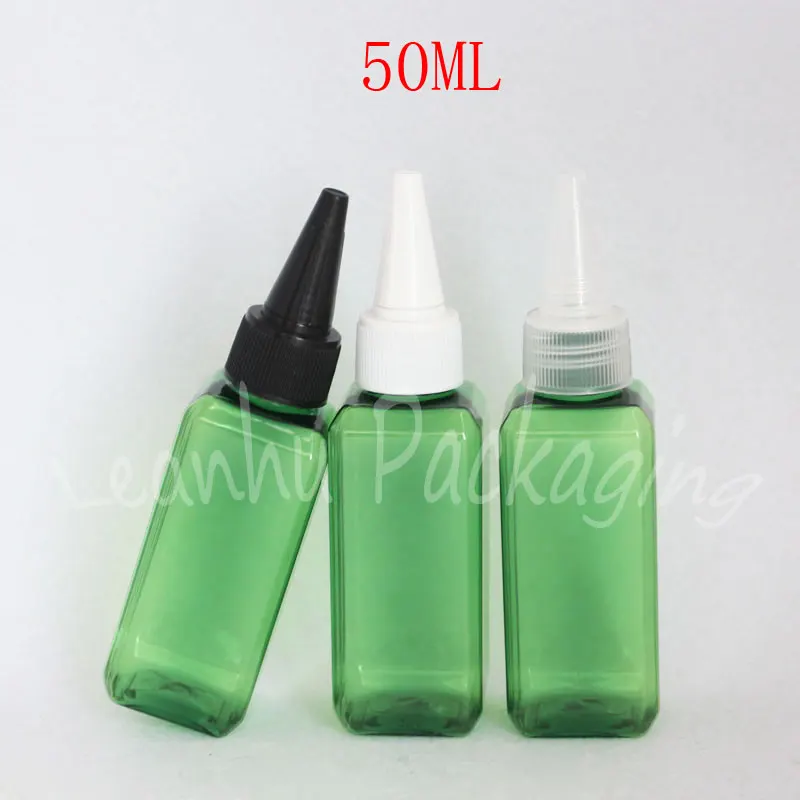 

50ML Green Square Bottle Pointed Mouth Cap , 50CC Jam / Cosmetic Water Packaging Bottle , Makeup Sub-bottling ( 50 PC/Lot )