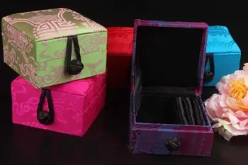 

5pcs Chinese Handmade Vintage Brocade Square Jewelry Ring Storage Boxes Gift Boxes
