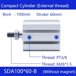 SDA100 * 60-B Бесплатная доставка 100 мм диаметр 60 мм ход внешней нити компактные Воздушные цилиндры двойного действия пневматический цилиндр