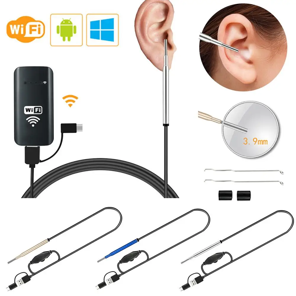 

3.9MM WiFi Ear Endoscope Cleaning Tools Wireless Digital Ear Otoscope Inspection Camera with 6 Led Lights Borescope With Package