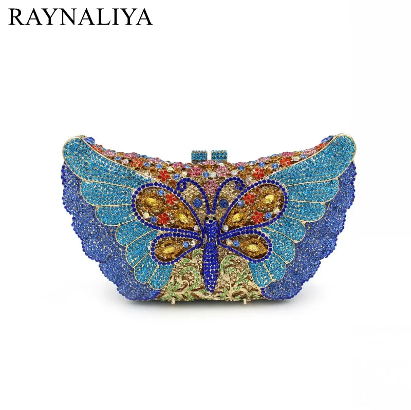 

Women Butterfly Crystal Clutch Bag Brand Design Wedding Party Prom Purse Ladies Hard Case Evening Clutches Handbag SMYZH-E0208