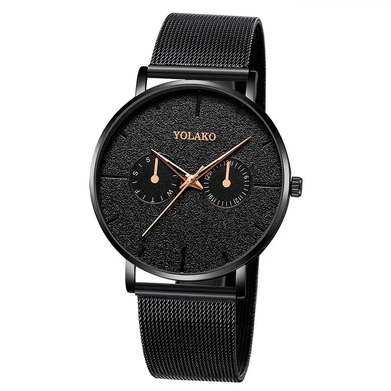 Новые часы с синим указателем, повседневные Модные кварцевые мужские часы с сетчатым ремешком, роскошные мужские наручные часы, часы Relogio Masculino - Цвет: BlackRose