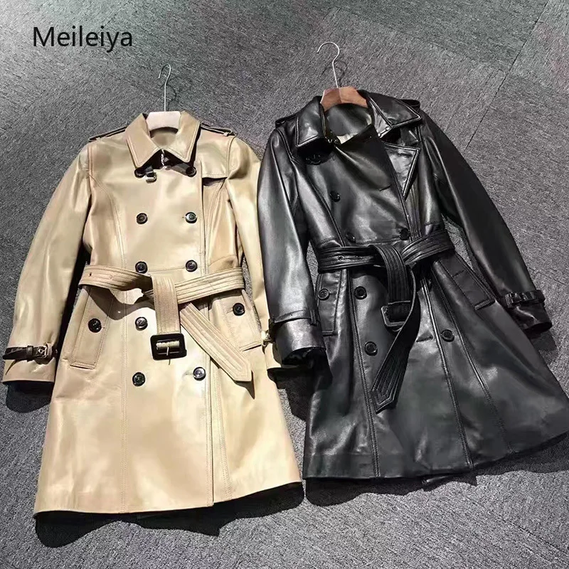 

Slim Version Leather Jacket Classic Long Windbreaker Custom Haining Leather Coat Spring Coat Woman