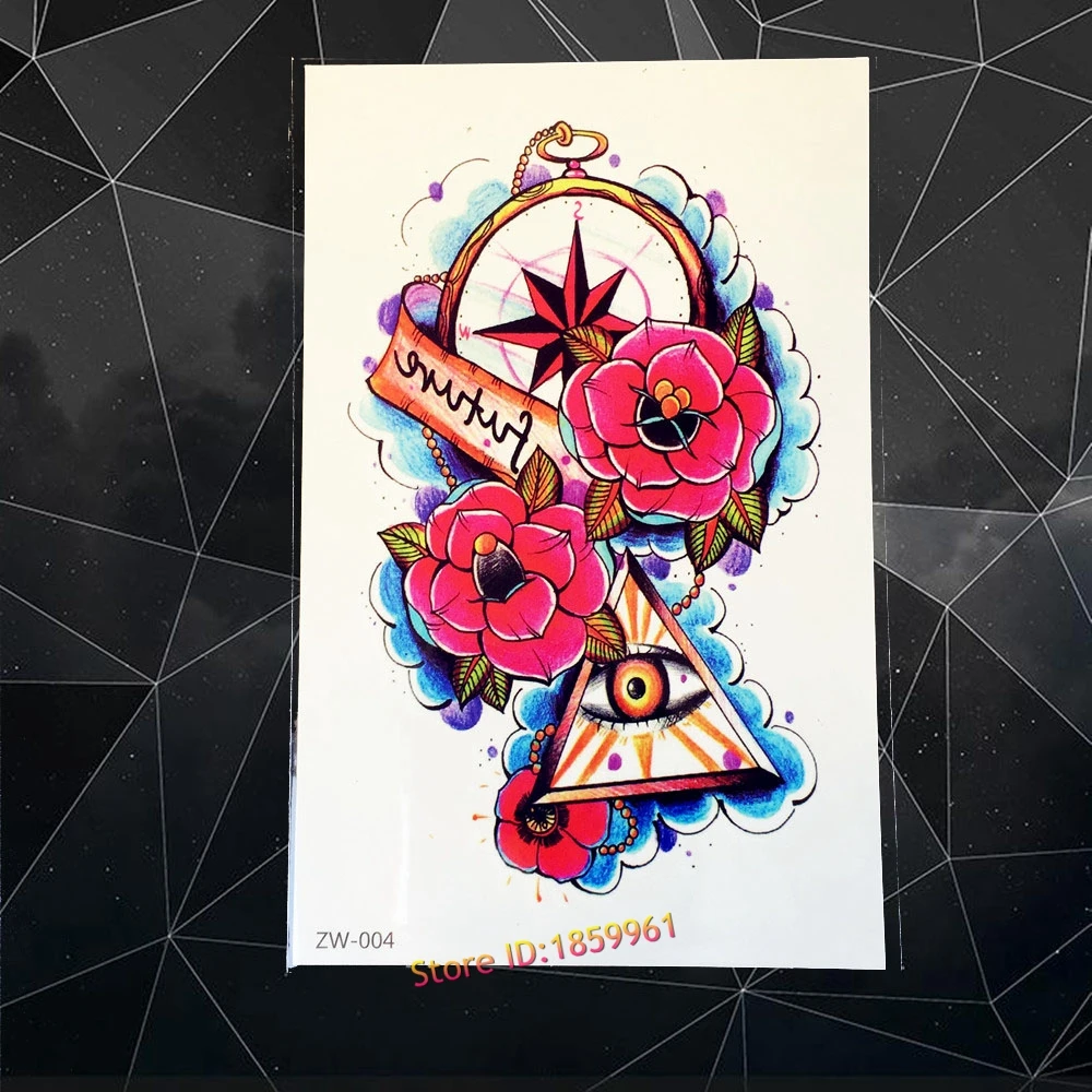 

New Sexy Body Art Arm Sleeve Tattoo Armband Fake Tattoo Compass Rose Eye of God Triangle Waterproof Temporary Tattoo Sticker AW4