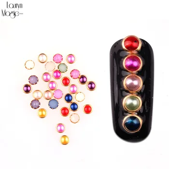 

20pcs Colorful Half Round Nail Pearls with Metal Studs Rhinestones Wheel Nail Decoration Supplies