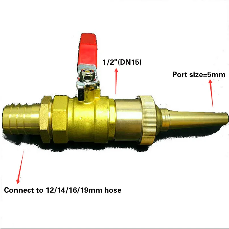 Латунный шаровой клапан, пожарного шланга воды переходник на пистолет, высокого давления струйная Распылительная насадка полива сада Автомойка DN15 1/2"