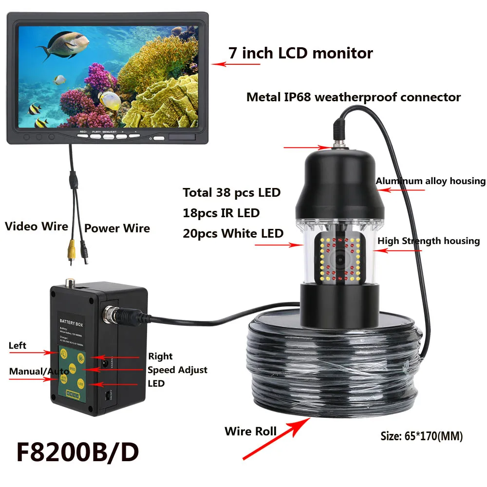 US $215.99 MAOTEWANG 7 Inch 50m 100m Underwater Fishing Video Camera Fish Finder IP68 Waterproof 38 LEDs 360 Degree Rotating Camera