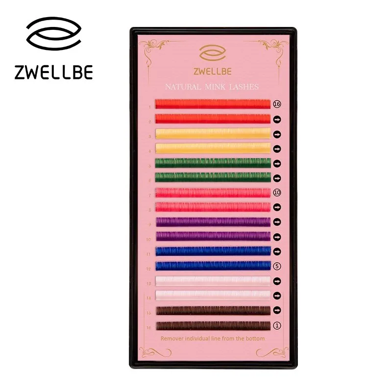 

zwellbe 16Rows/Tray Rainbow Colored Eyelash Extension Natural Individual Faux Mink Eyelashes Colorful False Eyelash Makeup Tool