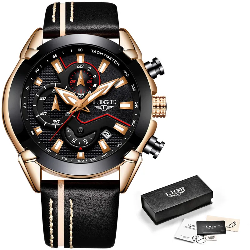 LIGE, мужские часы, Топ бренд, Роскошные, военные, спортивные часы, мужские, Автоматическая Дата, наручные часы, водонепроницаемые, кварцевые часы, Relogio Masculino - Цвет: Gold black