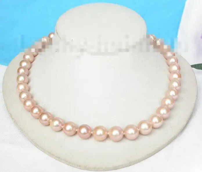 

Free shipping hot sale Women Bridal Wedding Jewelry >>17" 12mm round pink freshwater pearls necklace 925 silver clasp j8187