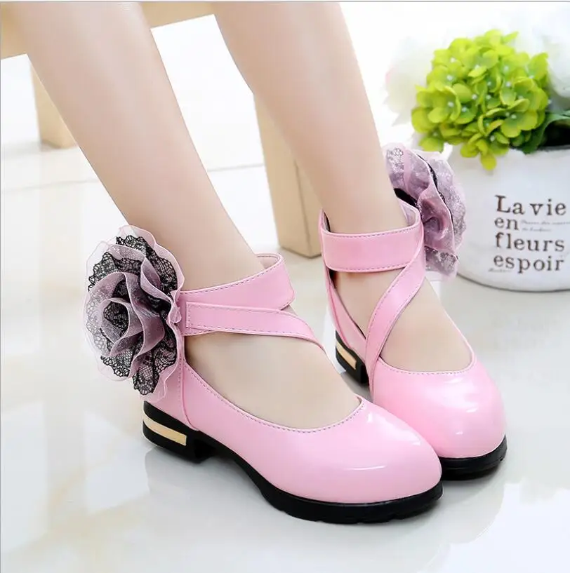 

Girls leather shoes 2019 new flowers children's princess shoes
