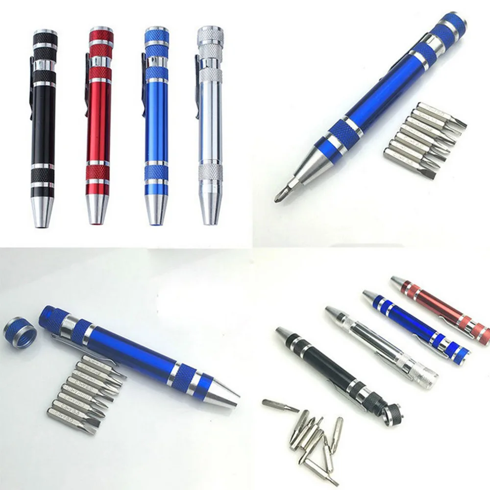 

8 in one 5Color Practical Pen Precision Screwdriver Alloy Cell Phone Multiple Color Turn Screw Drop Shipping