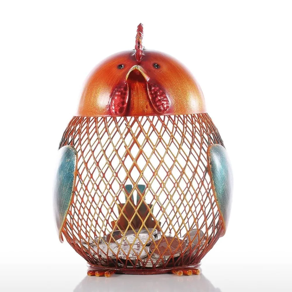 

Chicken Piggy Bank Statue Animal Saving Box Iron Craftwork Desktop Decoration Office Coins Money Box L3030