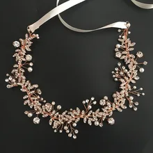SLBRIDAL розовое золото Проводные хрустальные стразы жемчуг цветок свадебное украшение на голову свадебные волосы лоза аксессуары для волос подружки невесты женщин