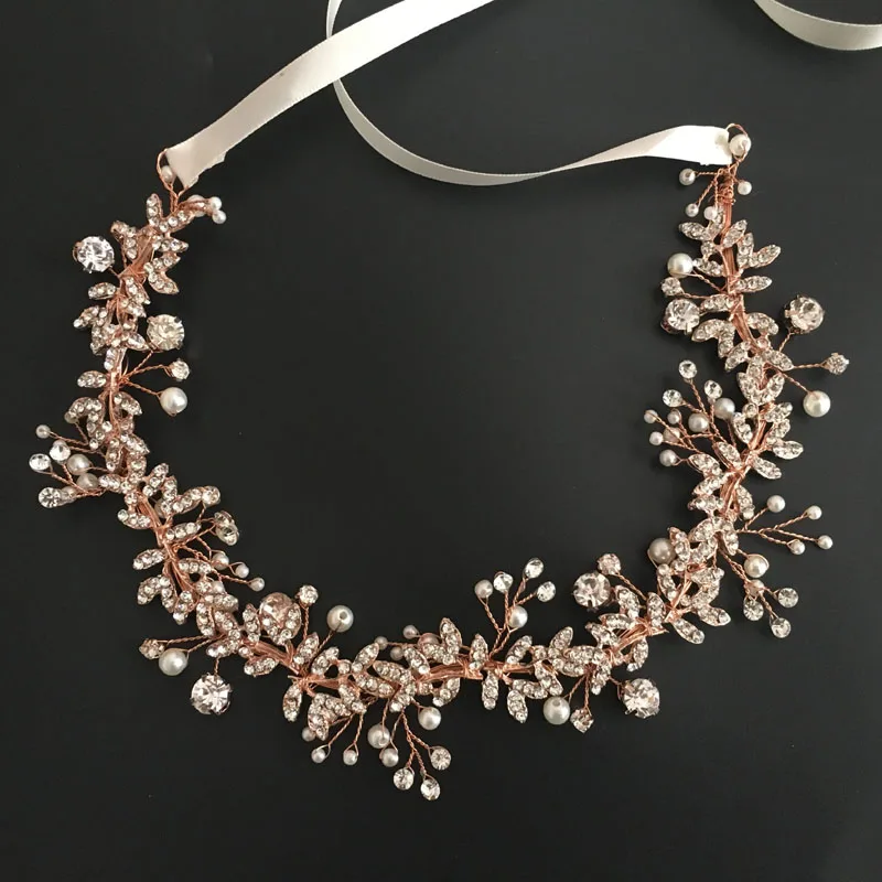 SLBRIDAL Rose Gold Wired Rhinestones Crystals Pearls Flower Wedding Headband Bridal Hair Vine Hair Accessories Bridesmaids Women цена SLBRIDAL Rose Gold Wired Rhinestones Crystals Pearls Flower Wedding Headband Bridal Hair Vine Hair Accessories Bridesmaids Women цены онлайн