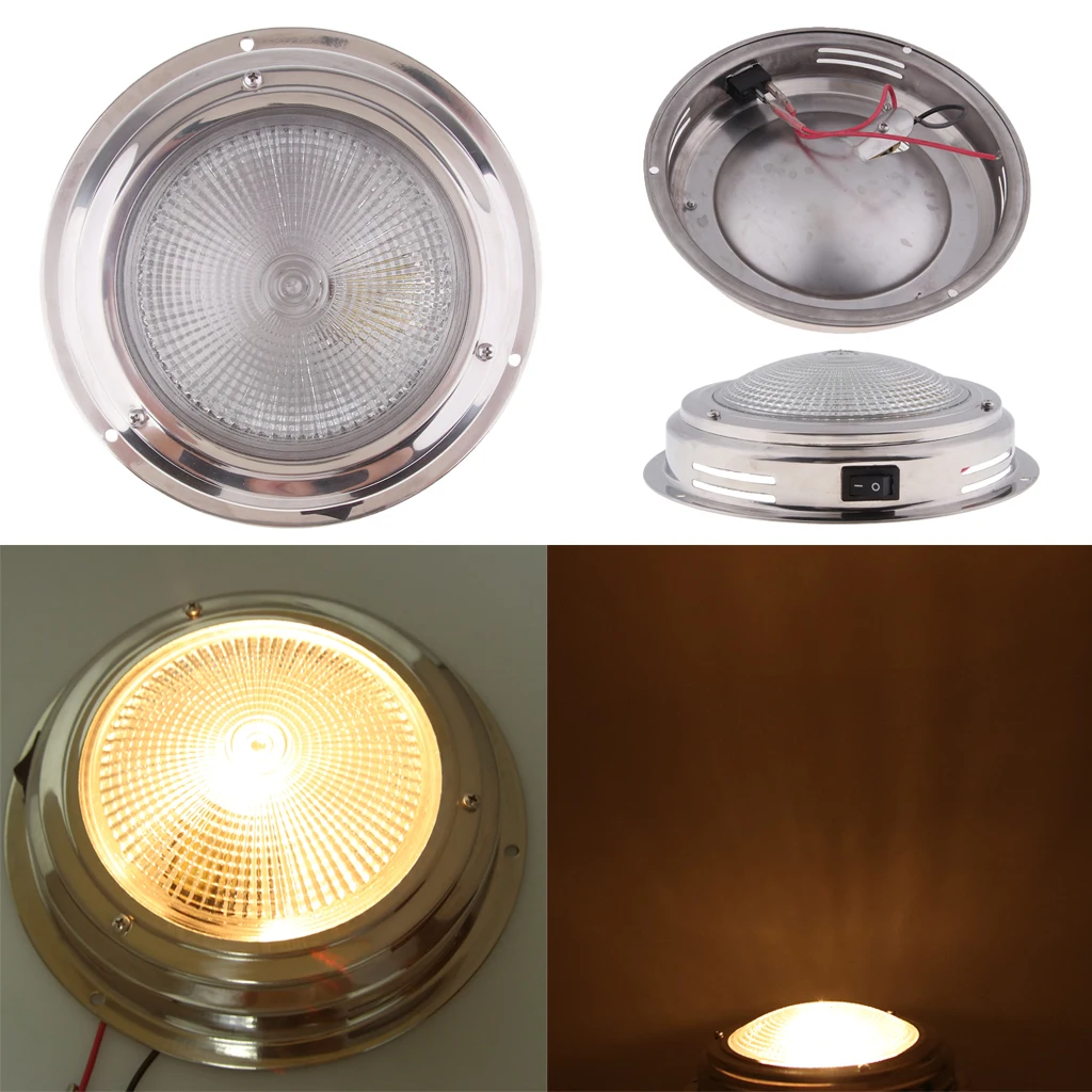 

6.7' LED Round Roof Ceiling Interior Dome Light Lamp Built-in Mini Black Rocker Switch Ceiling Dome Light for Boat Car RV Auto