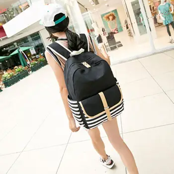 

Fashion Student Canvas Navy Stripe Backpack Travel School Shoulder Bag Rucksack