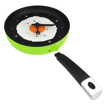 

Frying Pan Clock with Fried Egg Kitchen Cafe Wall Clock Green