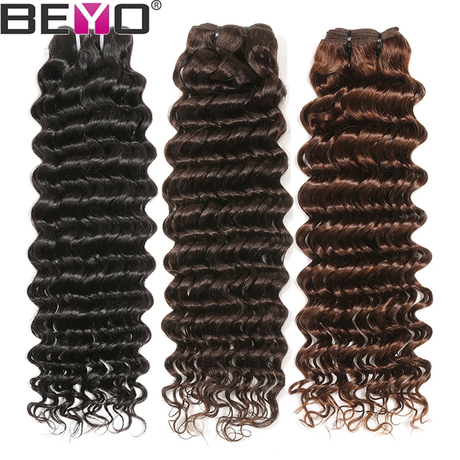 Deep Wave Bundles Brazilian Hair Weave Bundles Human Hair 4 Or 3 Bundle Deals Non Remy Hair Extension #2#4Natural Color Beyo (2)